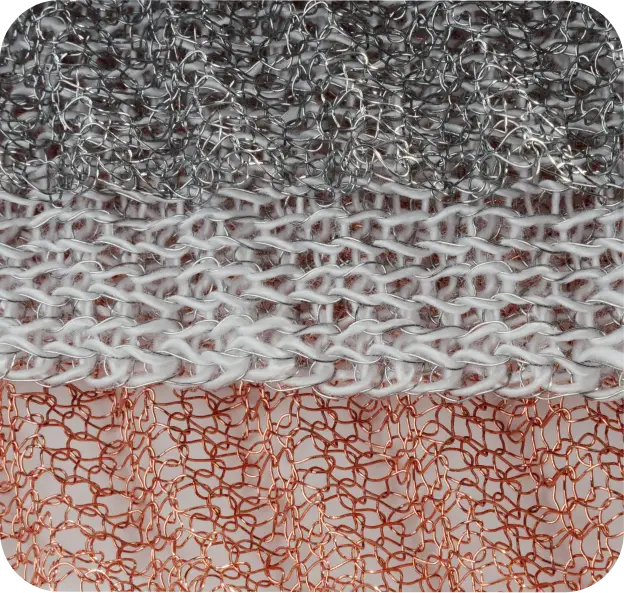 Knitted wire mesh made of various materials and mesh patterns